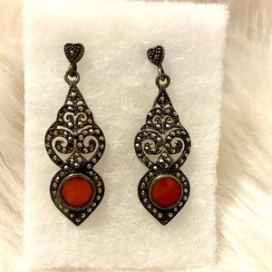 🖤❤️Marcasite and Red-Brown Stone Women's Earrings